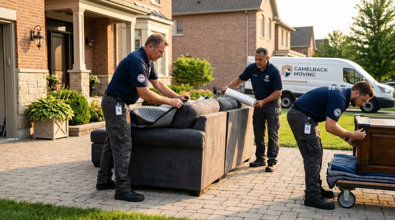 Large estate moving crew wrapping furniture in Lowellville, OH