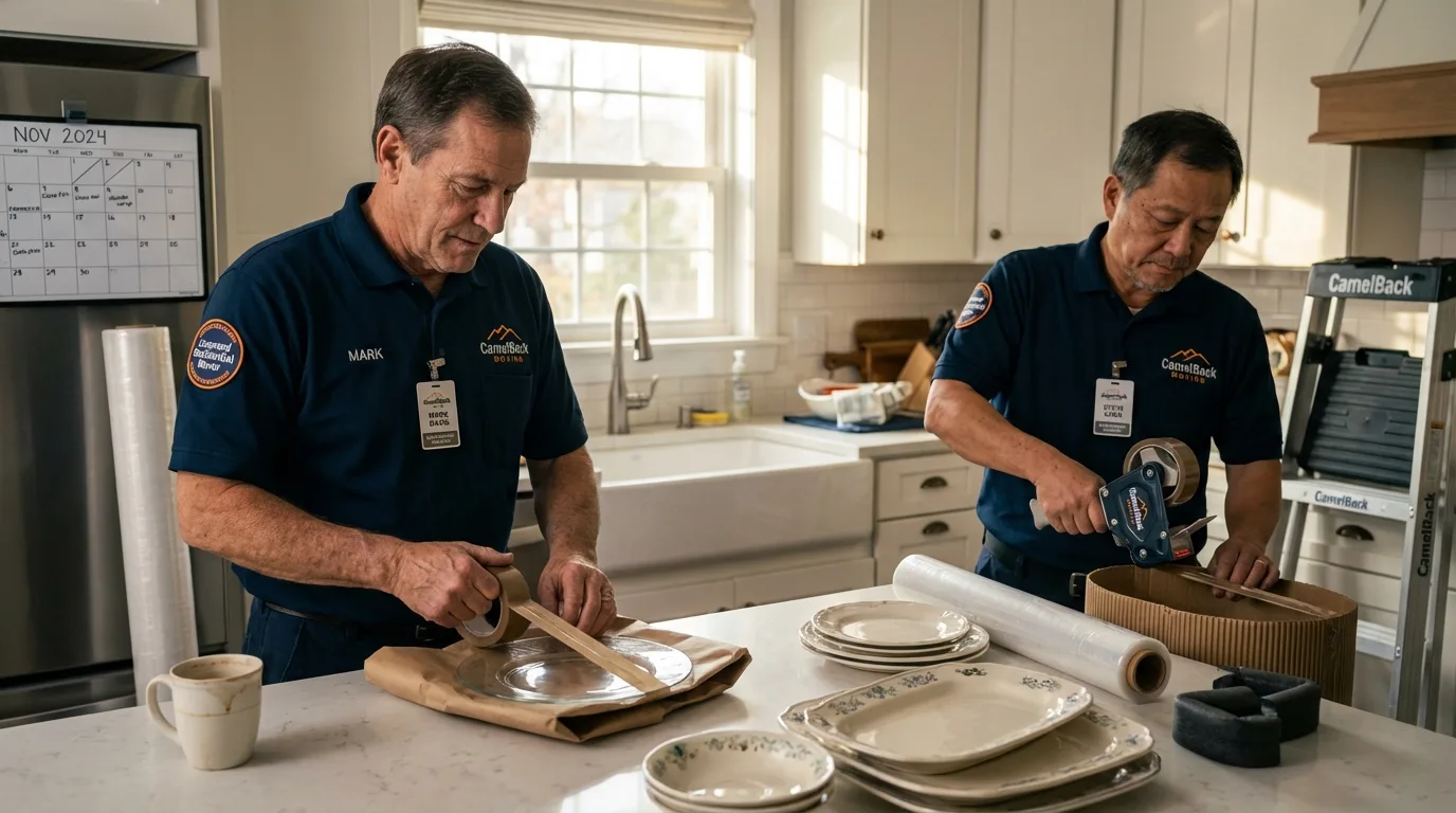 Professional crew packing kitchen dishware in Lowellville, OH